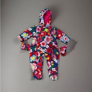 Colorful Floral Baby Snowsuit size 6-9 months Vine brand with boots and mittens